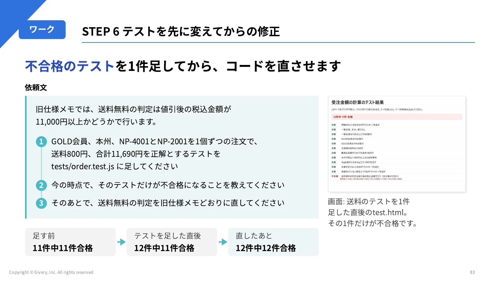 83ページ STEP 6 テストを先に変えてからの修正